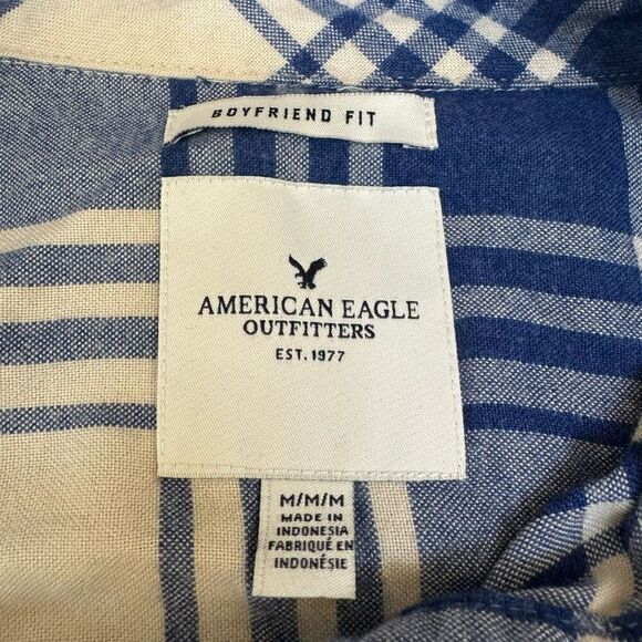 American Eagle Outfitters Mens Blue Plaid Boyfriend Fit Button Up Shirt Size M - Picture 4 of 7